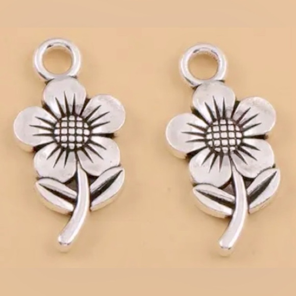 Handmade 925 Silver Hook Earrings w Detailed Sunflower Charms